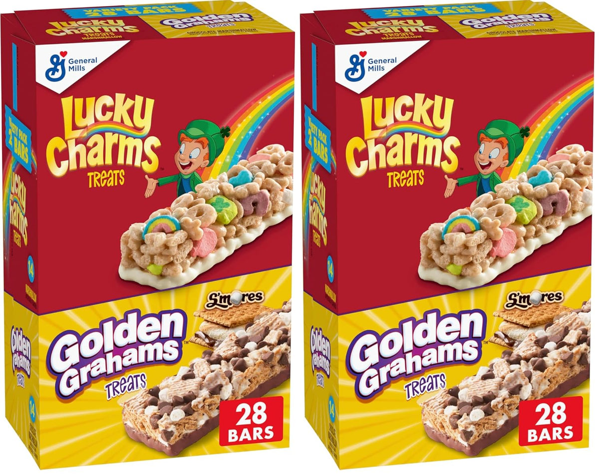 Lucky Charms and Golden Grahams S'mores Cereal Treat Bars, Snack Bars, Variety Pack, 28 Ct, 26.7 oz