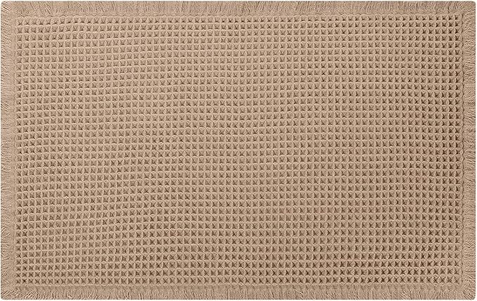 Waffle Bath Mat - Boho Bathroom Rugs Non Slip Washable, Super Absorbent & Quick Dry, Soft Bath Mat Farmhouse Bathroom Decor, 24'' x 36'', Khaki