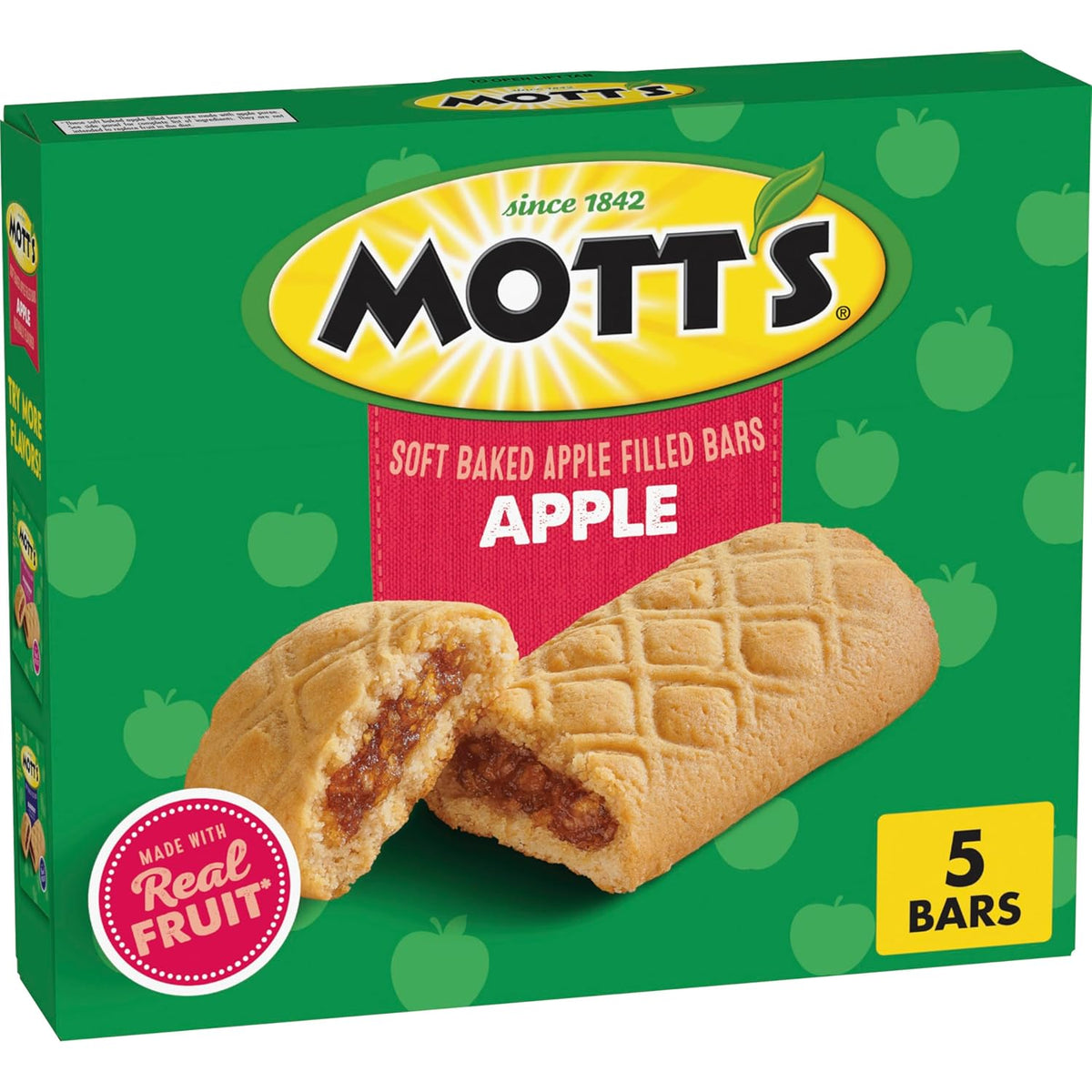 Mott's Soft Baked Apple Filled Bars, Blueberry Flavor Snacks, Made with Real Fruit, 5 Ct, 6.55 oz