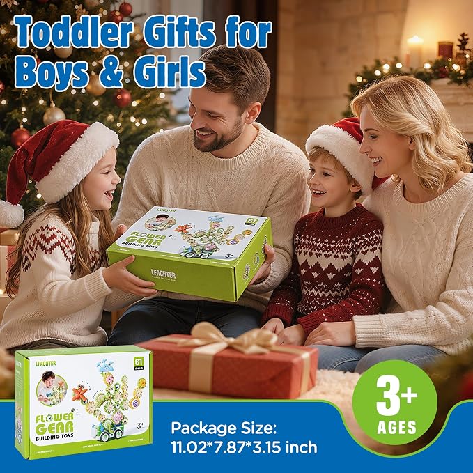 4 in 1 STEM Gear Toys for Kids Ages 3+, Educational Building Blocks, 61Pcs | Flower Construction Kits, Musical Electric Train Sets, Toddler Learning Toys with Light, Boys and Girls Gifts