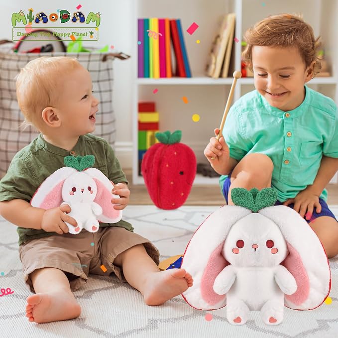 MIAODAM Strawberry Bunny Stuffed Animal, Cute Soft Bunny Plush Toy for Kids | Perfect Birthday Present & Nursery Decor, Ideal Easter & Christmas Gift (7 Inch)