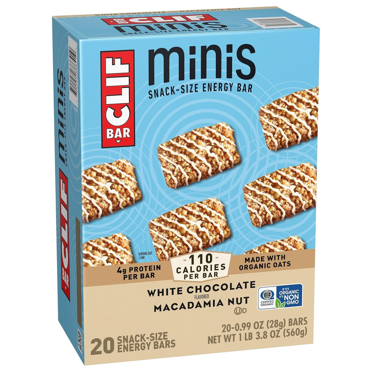 CLIF BAR Minis - White Chocolate Macadamia Nut Flavor - Made with Organic Oats - 4g Protein - Non-GMO - Plant Based - Snack-Size Energy Bars - 0.99 oz. (20 Pack)