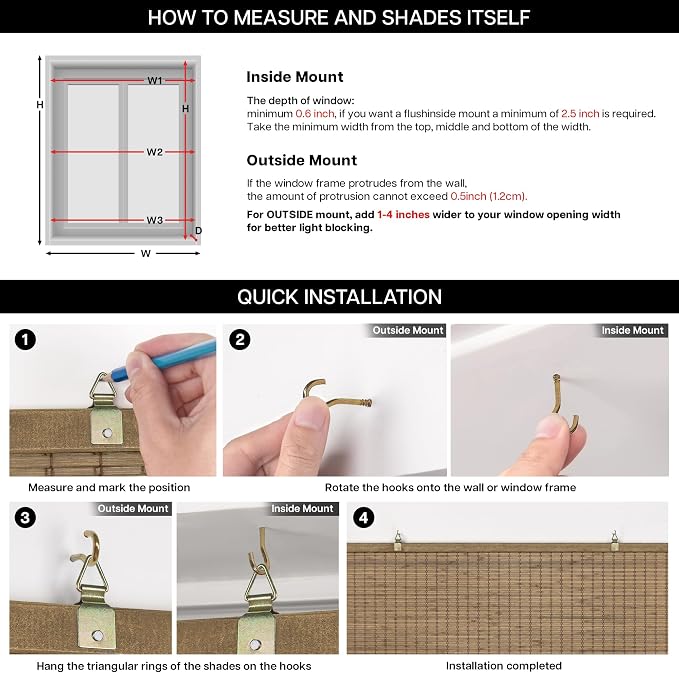 LazBlinds Cordless Bamboo Blinds, Bamboo Roll Up Shades