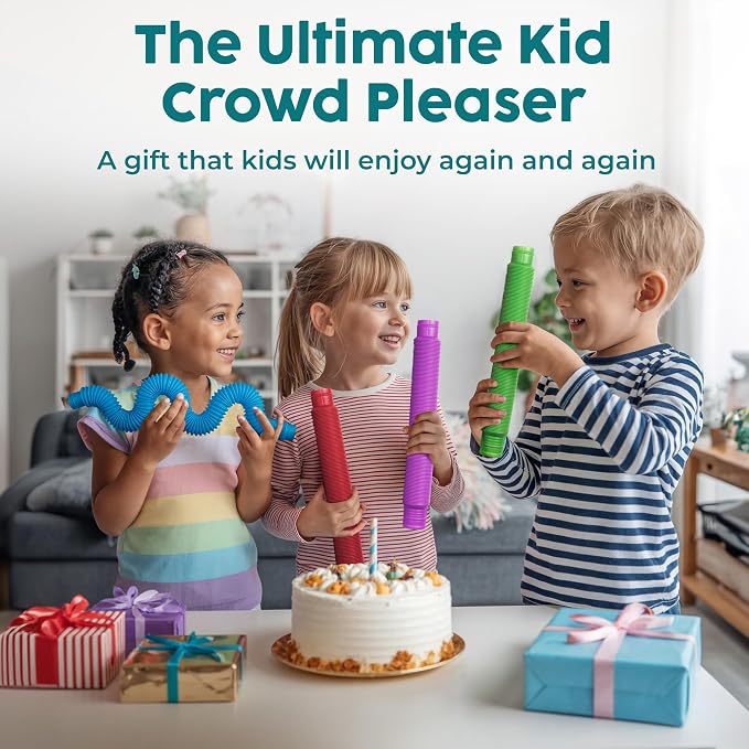 BUNMO Pop Tubes - Sensory Toys - Fidget Toys - Imaginative Play & Stimulating Creative Learning - Hours of Fun for Kids - Tons of Ways to Play - Non-Mouthable Toy 3+ - 8 Pack Large