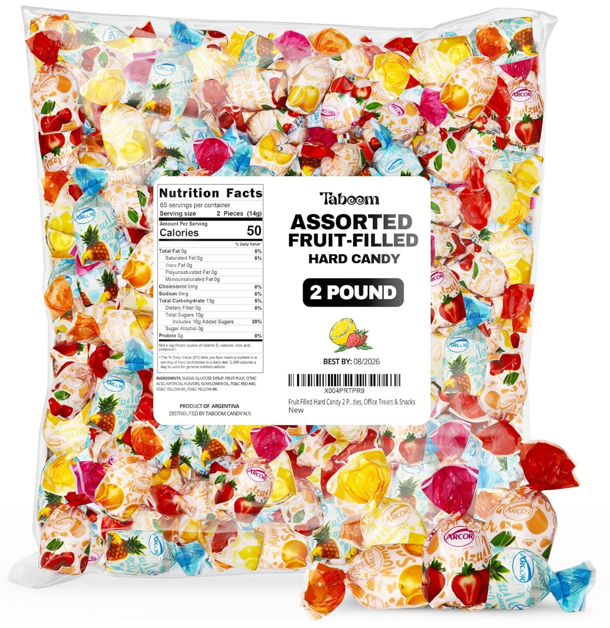 Strawberry Filled Hard Candy Bon Bons 2 lbs Bulk Pack - Individually Wrapped Christmas Fruit-Filled Candy, Classic Strawberry Hard Candy for Holiday Treats, Parties, and Snacks
