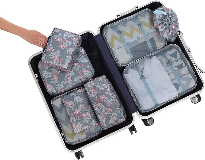BAGAIL 8 Set Packing Cubes Luggage Packing Organizers for Travel Accessories-Red Flamingo