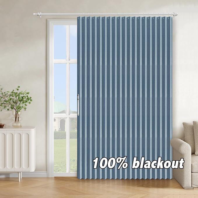AJAZZ Blackout Accordion Door Curtain 98"x78" Blue