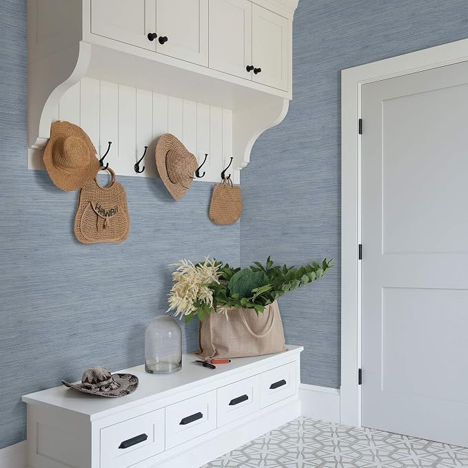 Chesapeake Blue Faux Grasscloth Wallpaper