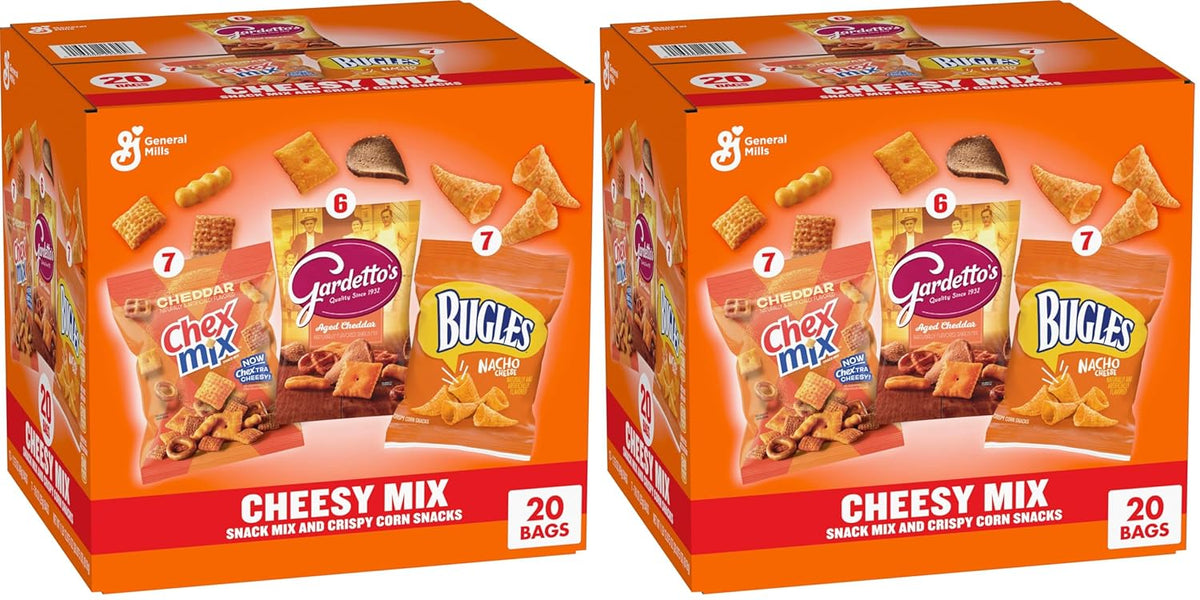Classic Mix Snack Variety Pack, Bugles Original and Nacho Cheese, Gardetto's Original Recipe, Chex Mix Traditional and Cheddar, 20 Ct, 28 oz
