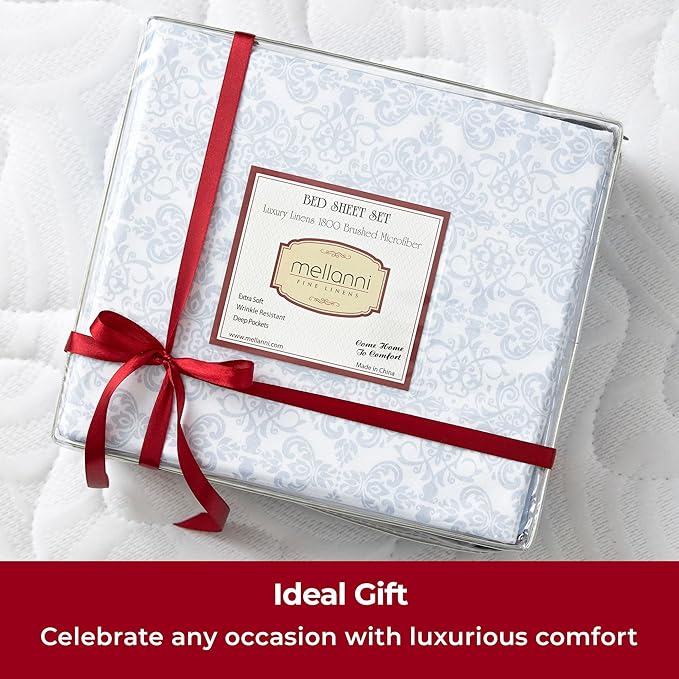 Mellanni Queen Sheets Set - 4 PC Iconic Collection Bedding - Hotel Luxury, Extra Soft, Cooling Bed Sheets - Wrinkle, Fade, Stain Resistant (Queen, Laced Sky Blue)