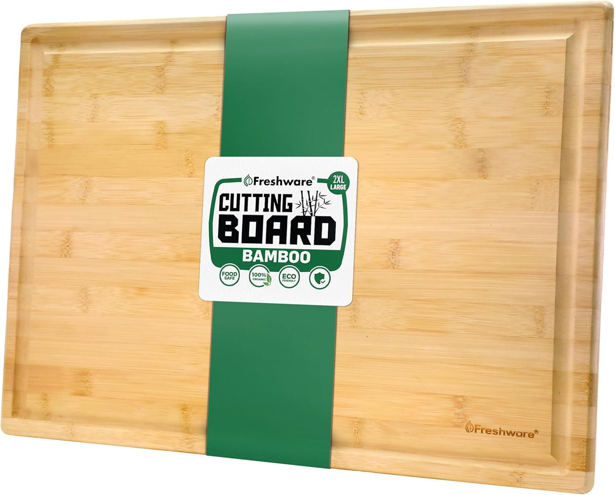 Freshware Bamboo Cutting Board Set of 3, Wooden Cutting Boards for Kitchen, Knife Friendly Food Grade Chopping Board, Lightweight with Hanging Hole for Easy Storage
