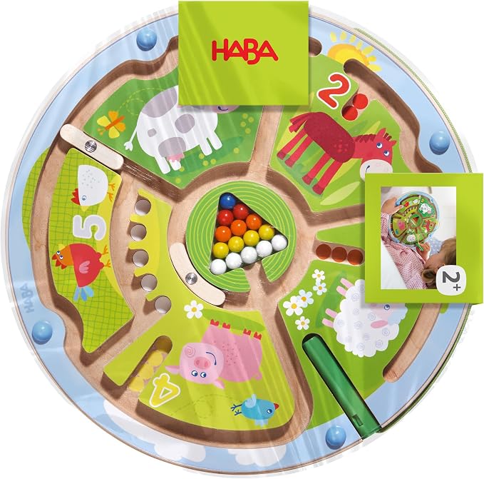 HABA Busy Board for Toddlers 2-4: Number Maze Magnetic Puzzle Game - Toddler Travel Toys for Preschoolers, STEM Toy Encourages Color Recognition, Fine Motor & Counting