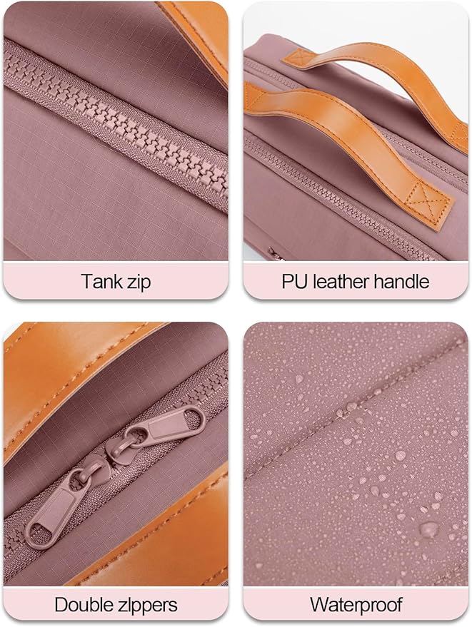 Women's Hanging Toiletry Bag, Waterproof Travel Cosmetic Organizer with Jewelry Storage, Large Capacity Makeup Case for Full-Size Skincare & Bathroom Essentials, Portable Cosmetic kit, Dark Purple