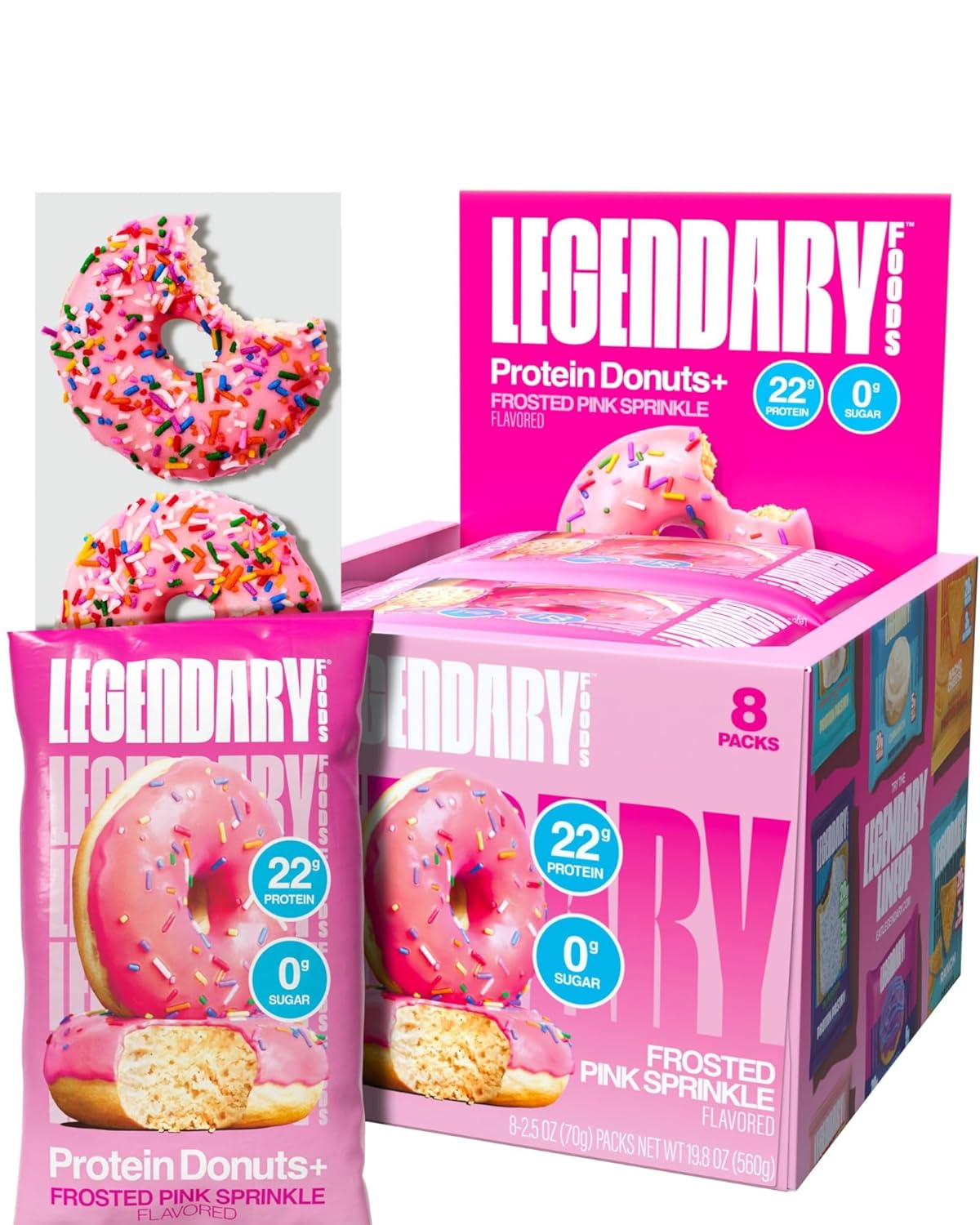 Legendary Foods Protein Donuts - 22g Protein, Glazed Vanilla, Zero Sugar Snack, Gluten Conscious, Low Carb, Keto Suitable, Diabetic and GLP-1 Diets - 8 Pack with Two Donuts per pack