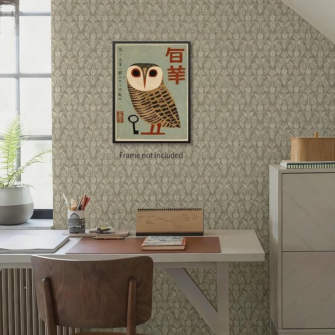Heltrappe Vintage Japanese Canvas Wall Art Owl Poster Mid Century Animal Print