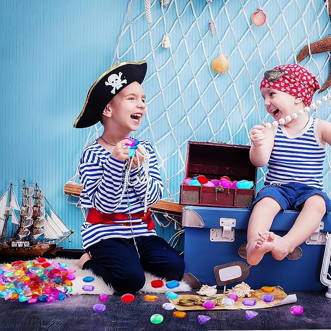 150 Pcs Pool Diving Gems Toys Colorful Pirate Treasure Jewels | Fake Acrylic Gems, Plastic Diamonds Gemstones with a Burlap Bag, Vase Filler, Summer Beach Toys, Pirate Party Favors Decor