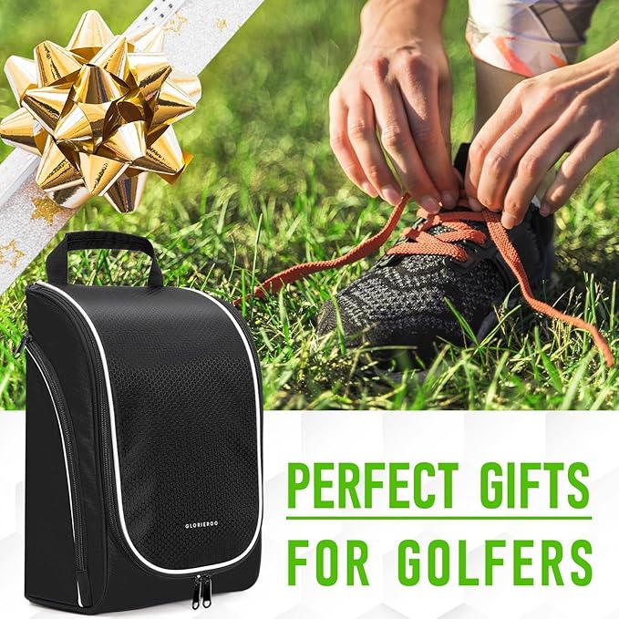 Smell Proof Shoe Cleat Bag for Travel Men - Golf Soccer Zippered Sport Shoe Carrier Bags with Ventilation & Side Pockets for Socks, Tees, Golf Balls; Golf Accessories Fathers Dad Day Gifts for Men