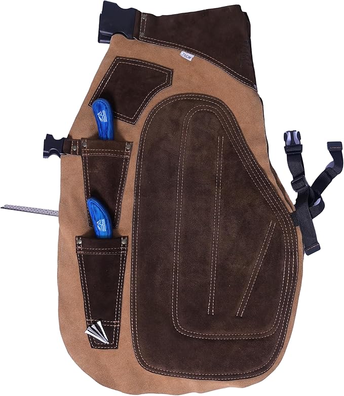 Equine Care Farrier Apron Chaps – Cowhide Suede Leather, Foam Padded Thigh and Back Support, Adjustable Waist, Tool Pockets, Magnetic Nail Holders (25 inches (65 cm))