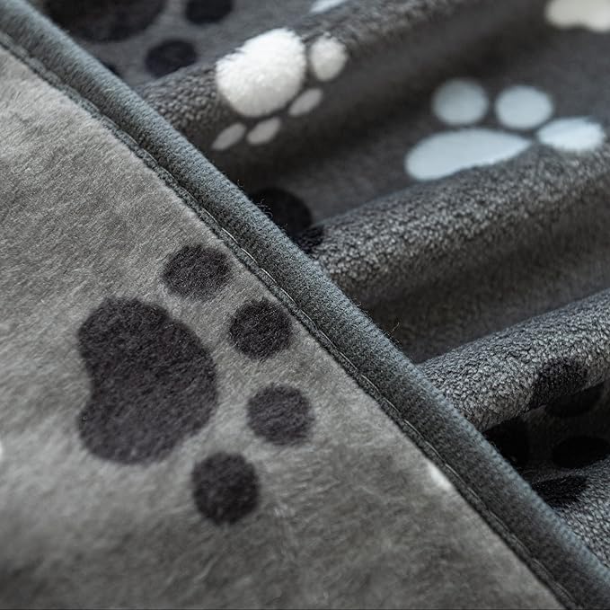 Dog Blanket Paw Bone Pattern 1 Pack 2 Super Soft Warm Flannel Sofa Cover Car Bed Protector, Urine Proof Washable Outdoor Pet Blanket for Puppy Large Dogs & Cats,60"*50" Grey