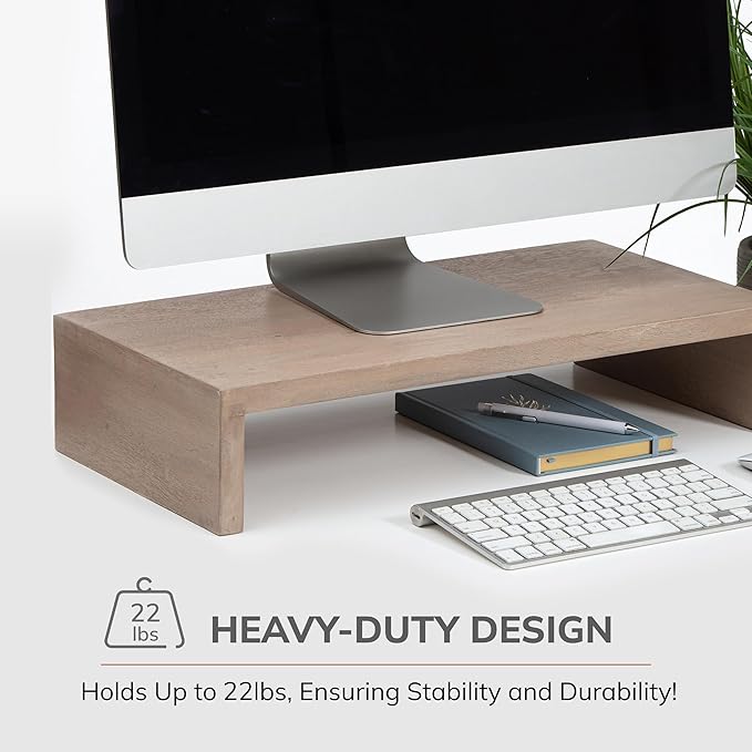 Anji Mountain Wooden Monitor Stand - Elegant Monitor Riser, Perfect Monitor Stand for Desk Organization, Durable Wood Construction monitor stands, Enhances Ergonomics and Workspace Efficiency,Biscotti