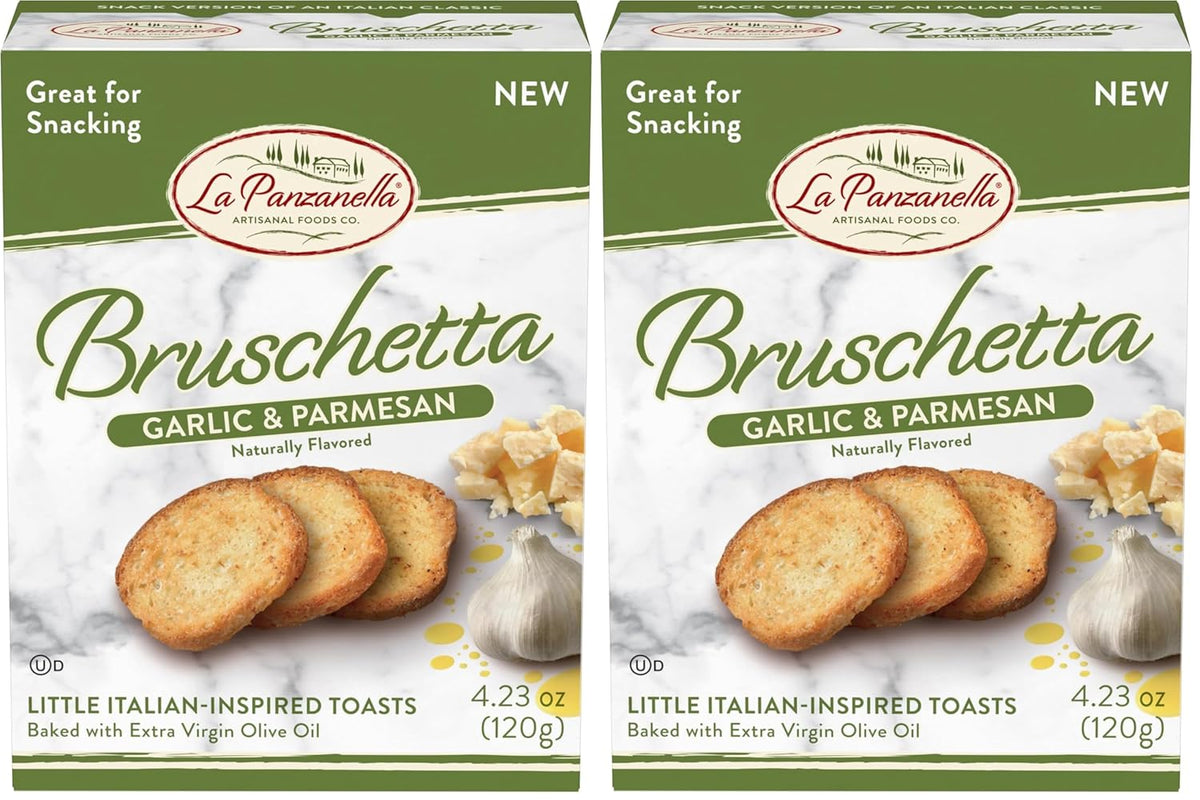 La Panzanella Garlic and Parmesan Bruschetta Crackers - Italian-inspired Toasts, For Soups, Dips, Spreads or Snacks, 4.23oz (120g)