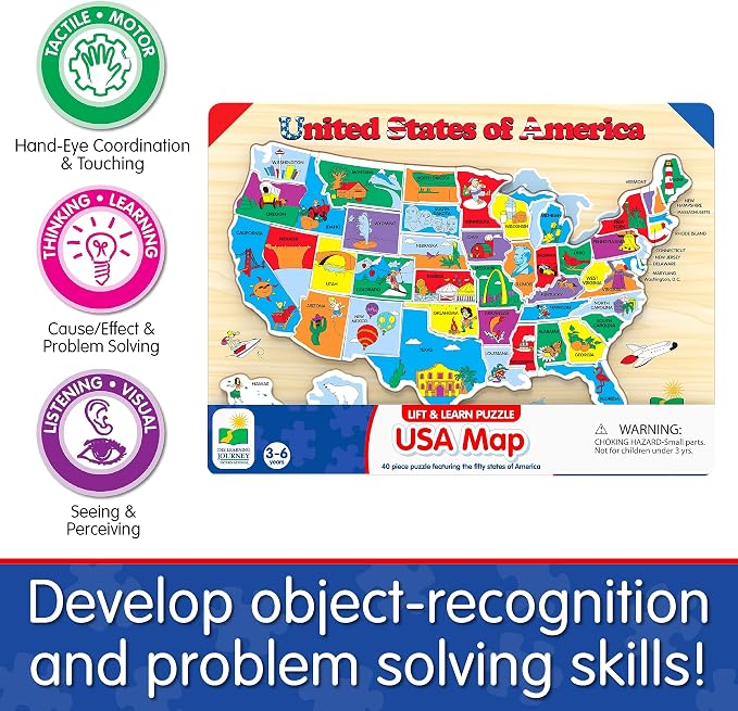 The Learning Journey Lift & Learn Puzzle - USA Map Puzzle for Kids - Preschool Toys & Gifts for Boys & Girls Ages 3 and Up - United States Puzzle for Kids - Award Winning Toys