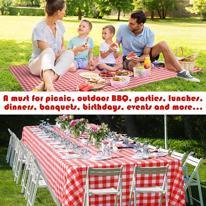 Kochorie 54 Inch x 500 Ft Red Checkered Plastic Table Cloth Roll Disposable