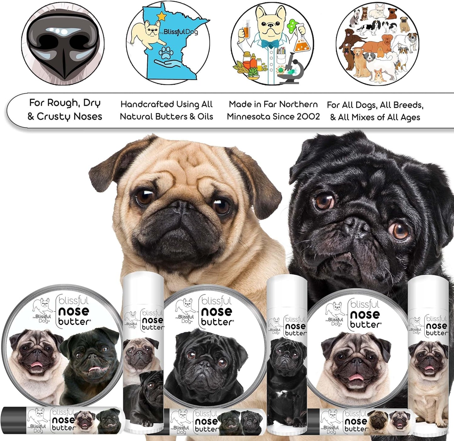 The Blissful Dog Black Pug Unscented Nose Butter, 4-Ounce