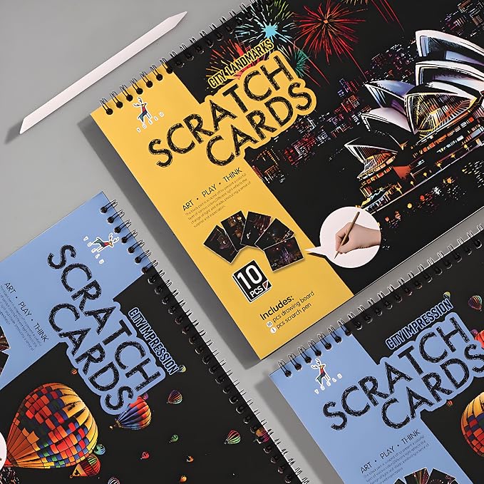 10 Pcs Scratch Art Book for Adults Teens, Rainbow Cityscape Craft DIY Kit | DIY Colorful City Series Painting Paper, ASMR Stress-Relief Engraving Kit Scratchboard, DIY Sketch Card Creative Craft