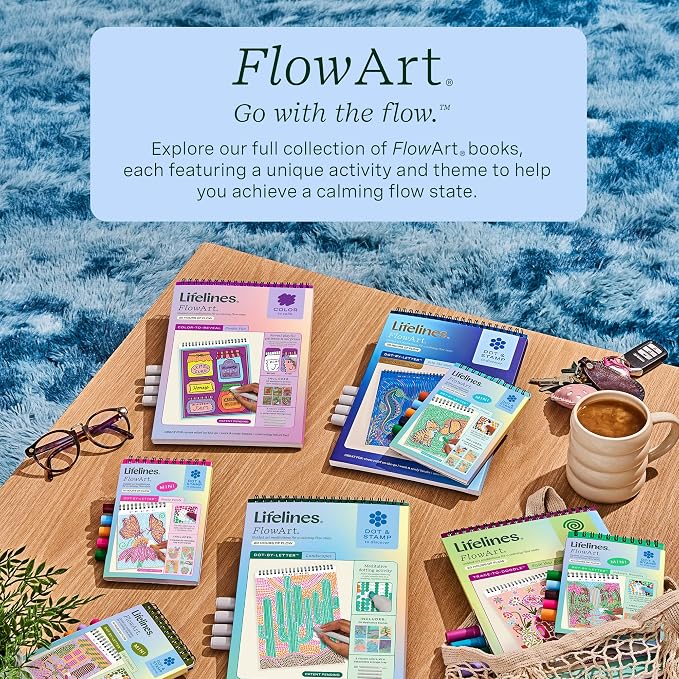 Lifelines FlowArt Activity Pad 3-Pack, Guided Art Meditation Coloring Books | 12 Double-Sided Markers, 60 Scenes - Guided Dot Art Meditations for Tweens, Adults & Seniors - Patent-Pending