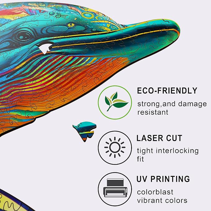 Mys Aurora Wooden Puzzles, Dolphin Jigsaw Puzzles 500 Pieces | Unique Shaped Wooden Puzzles for Adults and Kids, Family Game 17.3 x 14.8 Inch