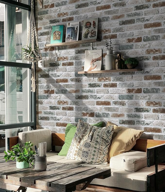 Guvana 17.3"×590" Brick Peel and Stick Wallpaper Red/Blue/Grey Brick Contact