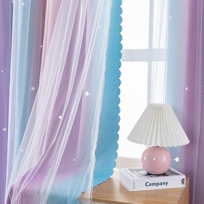 XiDi Curtains for Bedroom Decor, Rainbow Pink Purple/42/79