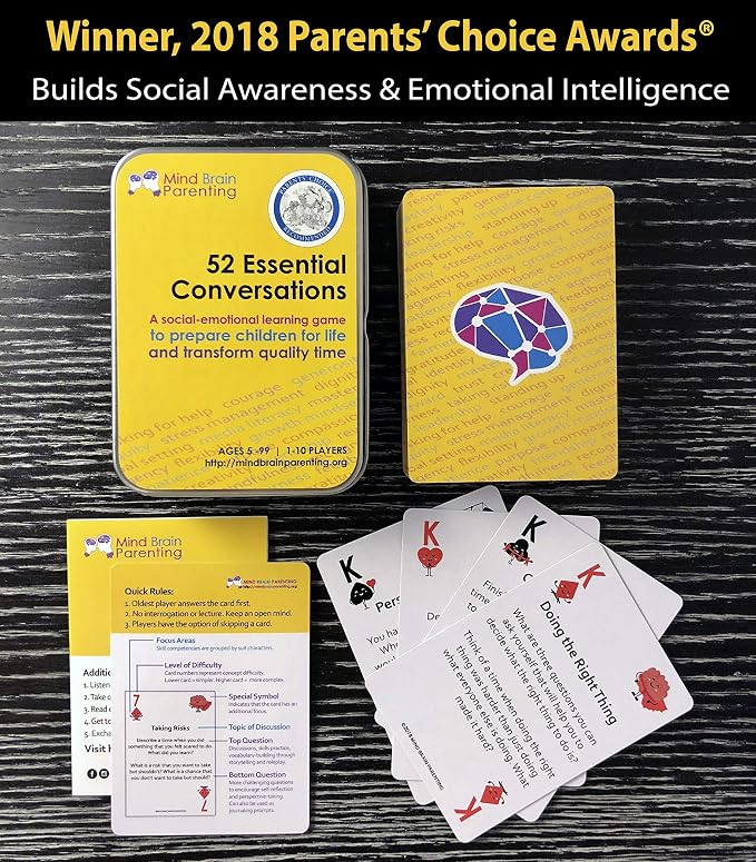 Mind Brain Emotion 52 Essential Conversations for Home, Therapy, Speech, School Classroom - Conversation Cards for Kids, Family, Teacher & Counselor to Build Growth Mindset & Communication Skills