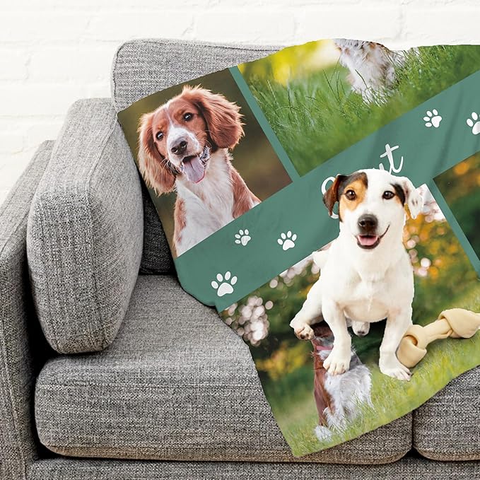 Prints Next Day โ Custom 30" x 40" Plush Pet Lightweight Blanket with Multi-Photo Upload - Personalized with Pet Lightweight's Name - Gift for Dog or Cat Owners - Printed in America