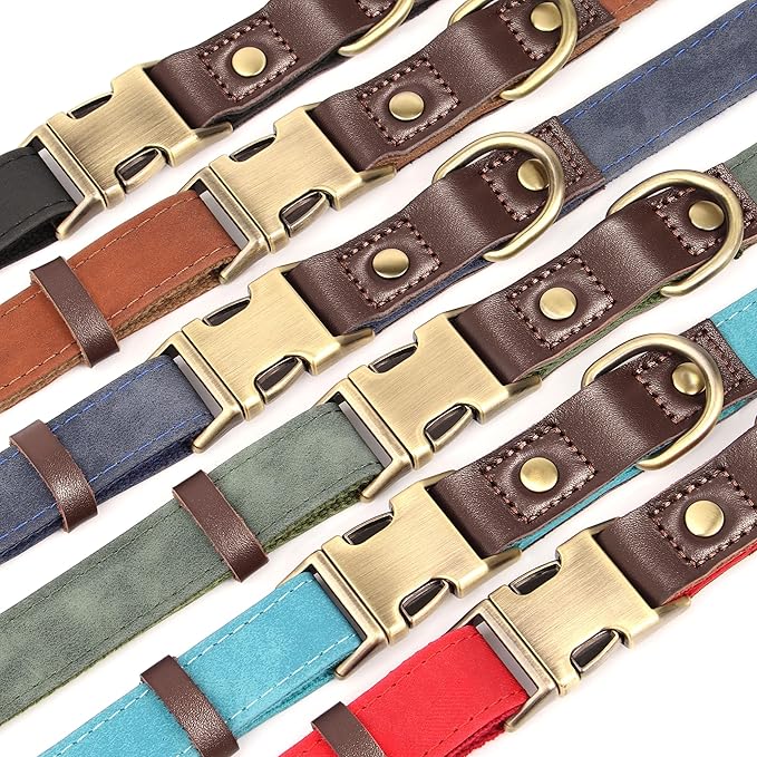 Didog Soft PU Leather Dog Collar for Large Dogs,Classic Adjustable Wide Dog Collars with Quick Release Metal Buckle,Easy Clean and Comfortable with Nylon Lining,Olive Green,XL Neck 20-27", Width 1.2"