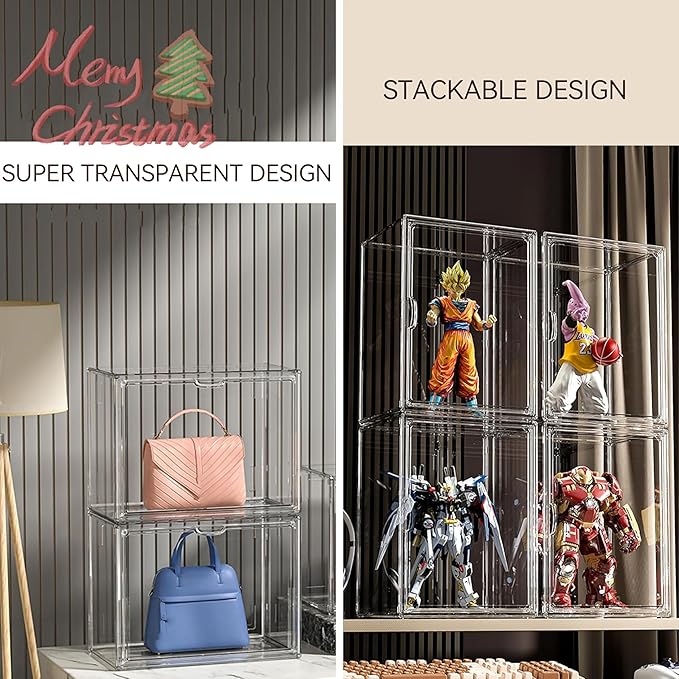 Clear Stackable Display Case with Magnetic Door, X-Large