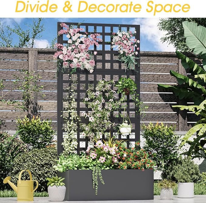 Metal Planter Box with Trellis, Planter Box Trellis with Privacy Screen and