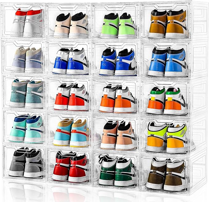 10 Pack Large Shoe Boxes Clear Plastic Stackable,Shoe Storage Organizer with Lids,Shoe Rack for Closet,Shoe Organizer and Shoe Containers for Sneaker Storage, Shoe Display Case Fit up to US Size 13