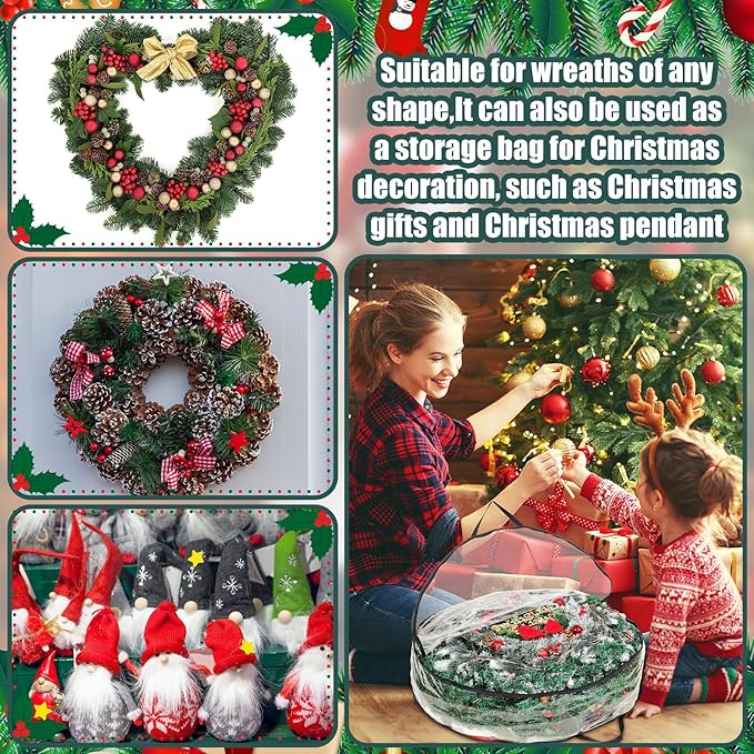 Shappy 10 Pcs 36 Inch Christmas Wreath Storage Container Clear Wreath Storage Bags PVC Waterproof Garland Bags with Clear Window Dual Zippers and Handles for Xmas Holiday Artificial Garland (Black)