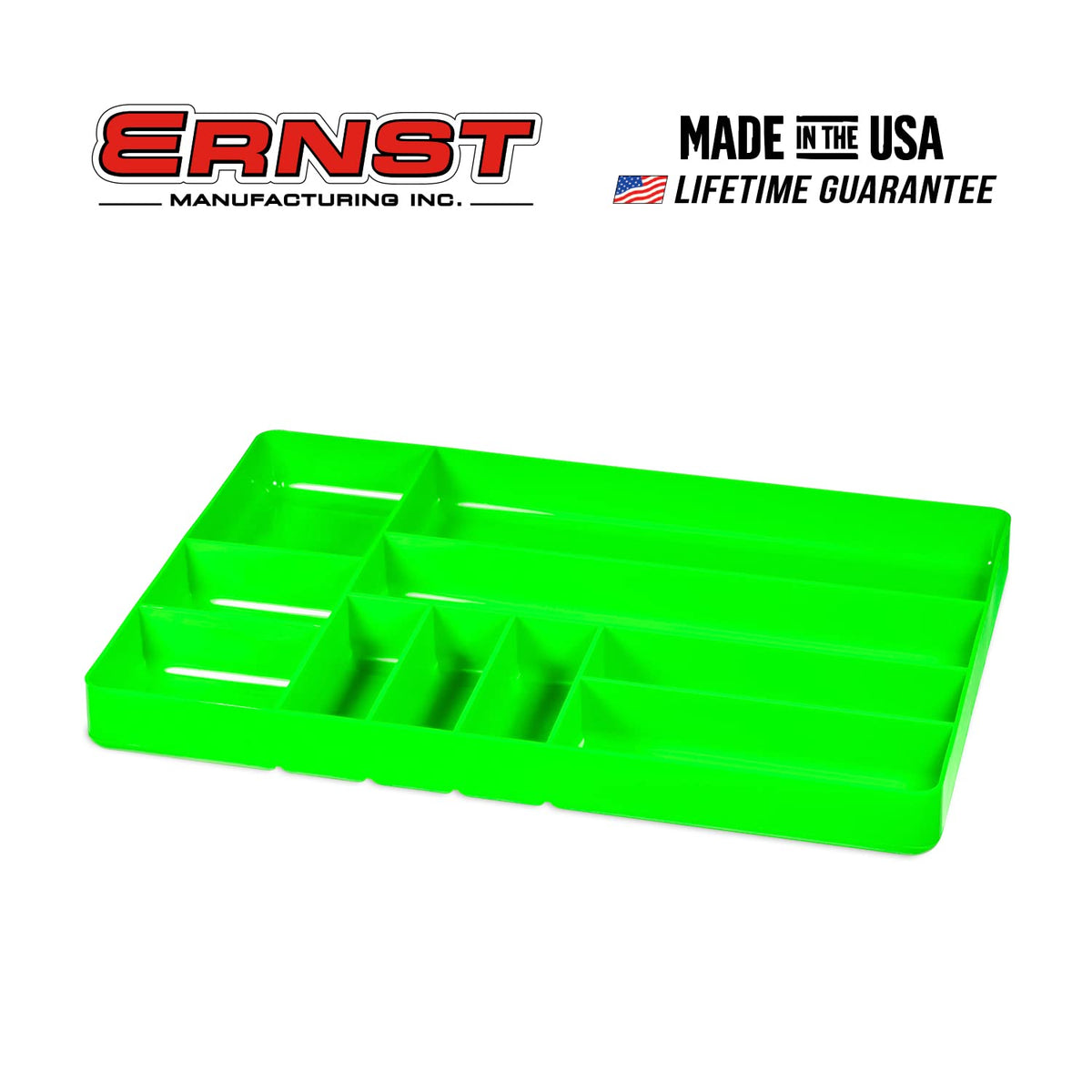 Ernst Manufacturing Tool Organizer Tray Green – 10-Compartment, Heavy-Duty Drawer Organizer, Made in USA
