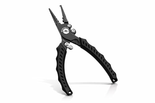 BasicGear Fishing Pliers, 17-4 PH Stainless Steel Saltwater Pliers, Braid Cutter, Split Ring Tool, Corrosion Resistant, One-Hand Operation (7.5" Standard (All-Purpose) - Black) - size: 7.5" Standard (All-Purpose) - Black