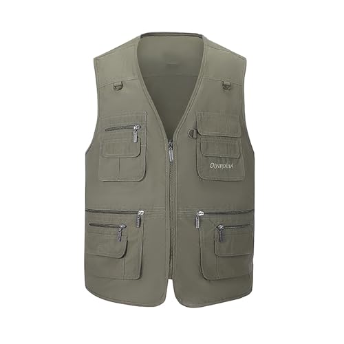 Spanye Mens Fishing Vest Multi Pocket Vests Safari Travel Photo Work Jacket Alive Outerwear - color: Army Green, size: 4X-Large