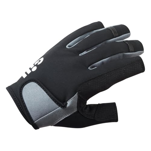 Gill Deckhand Sailing Gloves Short Finger with 3/4 Length Fingers - 50+ UV Sun Protection & Water Repellent - color: Black/BlueJay, size: XX-Large