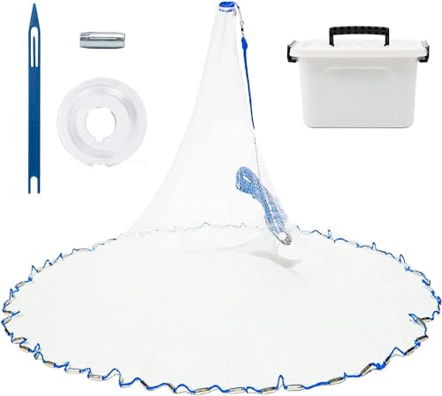 Cast Net for Bait Trap Fish,1/2 Inch Mesh Size | Throw Nets,Zinc Sinker Weights,Freshwater & Salt Water,3/4/5/6/8/9/10 Ft - size: 9ft Radius
