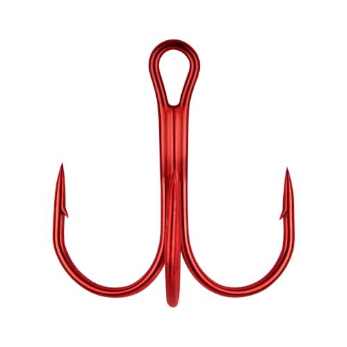 Dr.Fish 50 Pack Treble Fishing Hooks, Red Round Bend Triple Grip Saltwater Freshwater High Carbon Steel Fish Hooks for Catfish Bass Trout Replacement Hard Baits Lures - size: #12-50 Pack