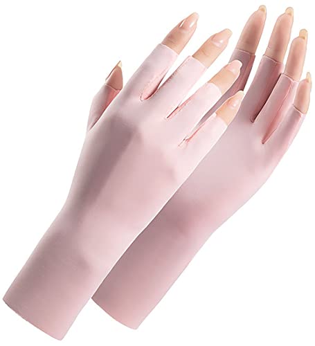 Women Fingerless Gloves Summer UV Protection Gloves Cool Ice Silky Sun Block Driving Unisex - color: Pink+blue