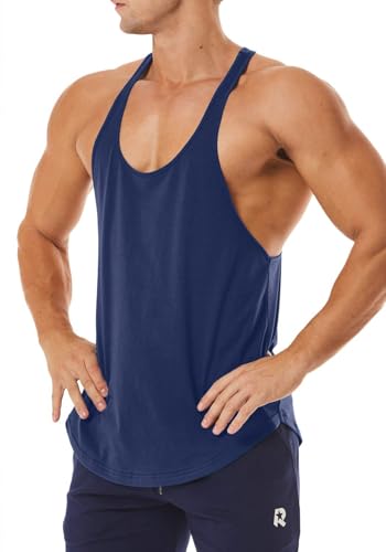 Men's Workout Quick Dry Soft Gym Bodybuilding Stringer Tank Tops - color: Navy Blue, size: Large
