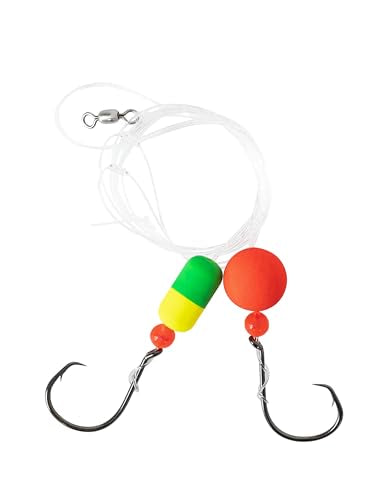BLUEWING 3Pcs Pompano Rigs for Surf Fishing Pre-Rigged with Floats, High-Low High Carbon Steel Circle Hooks Saltwater Fish Tackle - size: 1/0 - 3pcs