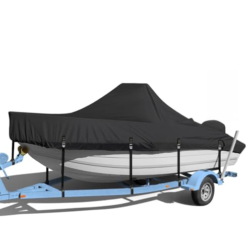 Heavy Duty Boat Center Console Cover, Waterproof Boat Covers 20-22 FT with Motor Cover and Metal Windproof Adjustable Buckle, Black - color: Black-1, size: 20'-22' Length , Beam Width up to 106" W